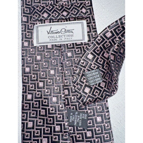 Vittorio Cotta Made in Italy Black Pink Geometric Silk Necktie - Picture 2 of 4